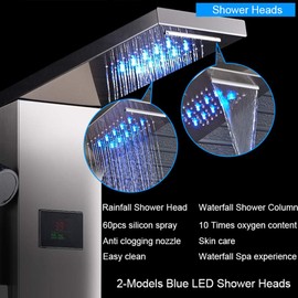 LED Shower Panel Faucet Bathroom Waterfall Rain Brushed Nickel Shower Panel Tower System In Wall with Spa Massage Sprayer Shower Column Panels