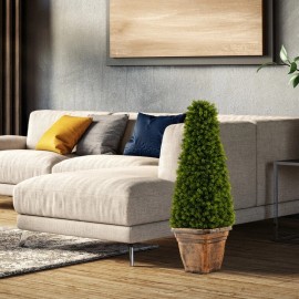 Costway 3' Outdoor Artificial Boxwood Topiary Tree Decor  Potted Plant w\Built-in Cement