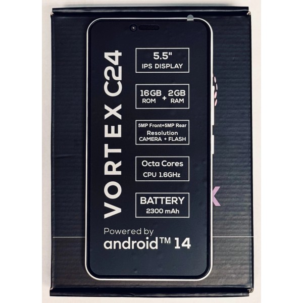 Vortex C24 Cellular 5.5” 16GB Unlocked-White 4G LTE NEW-Android 14