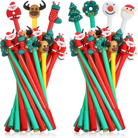 KAHEIGN 49Pcs Christmas Gel Ink Pen, 7 Styles Christmas Tree Snowman Reindeer Santa Claus Rollerball Pens Christmas Characters Stick Pen for Xmas Stocking Fillers Party Favors Gift (18CM)