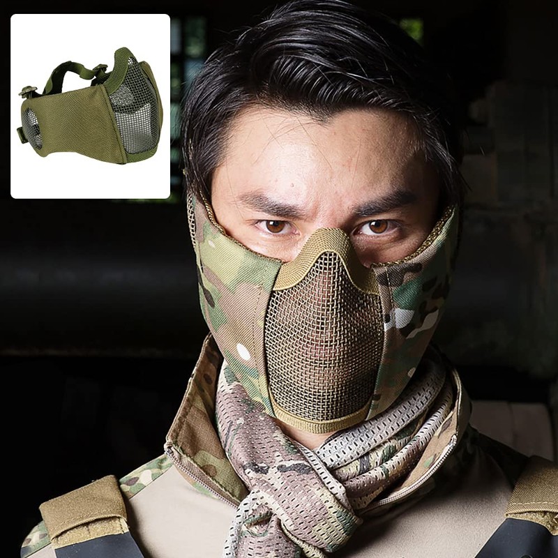 AOUTACC Airsoft Mesh Mask, Half Face Mesh Masks with Hearing