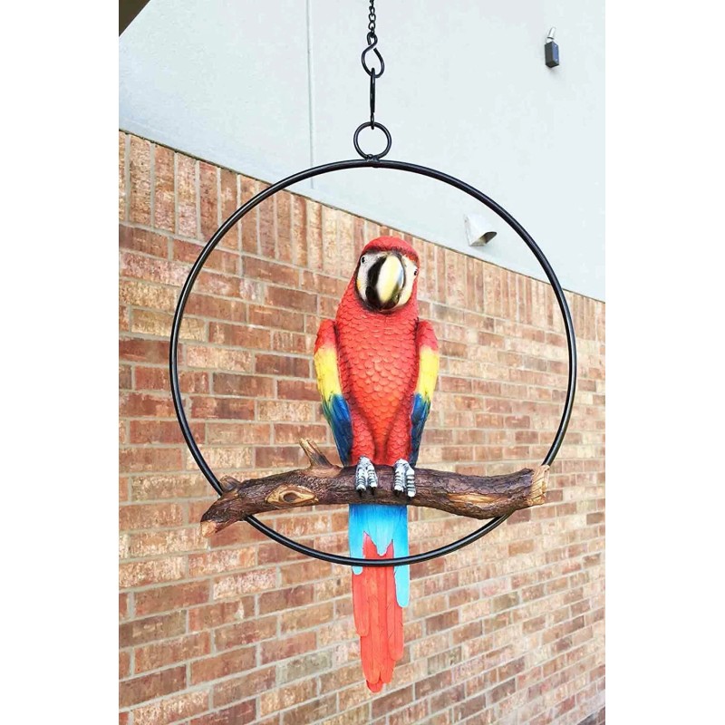 Atlantic Collectibles Ebros Hanging Scarlet Macaw Parrot Perching on Branch