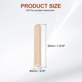 PATIKIL Wooden Dowel Pins 3/16" x 1-3/16" (5mm x 30mm) Straight Dowel Rods Wood Fluted Dowels Rods for Crafts Furniture DIY Hardwood Count 150
