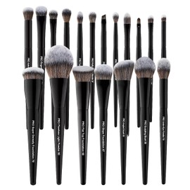 Bueart Design Juego De 19 Brochas De Maquillaje Profesionales Etiquetadas, Grandes, Para Base, Polvos, Contorno, Corrector, Sombra De Ojos, Rubor, Delineador, Pelo Sintético Premium, Vegano, Sin Cruel