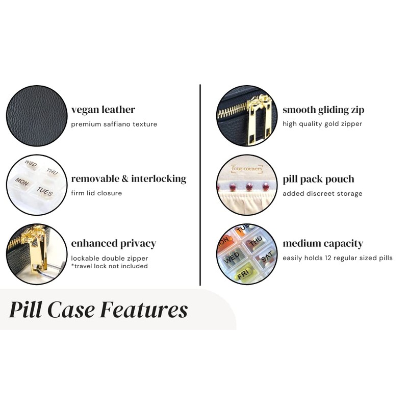 Pill Organizer – Vegan Leather Pill Case with Removable 7-Day