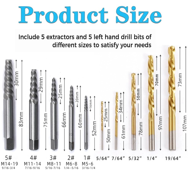 YUENTOEN 10 Piece Screw Extractor Kit, Cobalt HSS Left Hand