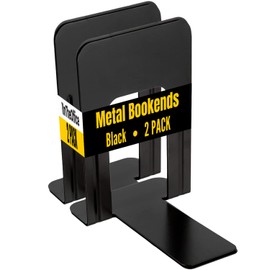 1InTheOffice - Sujetalibros para libros, soportes de metal grandes para estantes y libros pesados de 9 pulgadas (paquete de 2)