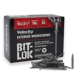 Velocity 3 1/2" Exterior Wood Screws (Size #10) BIT-LOK Technology Zero Force to Install Construction Screws, Organic Grey Rust Resistant Coating, Wood Repair Kit with Bit-Lok Drive Bit, 1lb Box