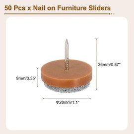 sourcing map Nail-on Furniture Sliders, 50Pcs Nail-on Felt Pads Round Chair Table Feet Pads Chair Leg Floor Protectors for Hardwood Floors (Brown, 28mm/1.1")