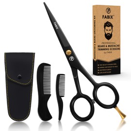 5” Professional Beard Mustache Scissors with 1 Beard Comb, 1 Mustache Comb and Travel Pouch - Perfect Beard Trimming Scissors for All Facial Hair Scissors - Grooming Scissors