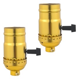 3-Way Lamp Socket Replacement,UL Listed E26 Medium Base, Turn Switch Knob for Adjustable Low-Medium-High Light Settings, Ideal for Table & Floor Lamp Repairs and DIY Lighting Projects,2 Packs(Gold)