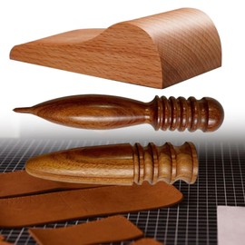 Frediuo Leather Working Kits Stamping Trimming Wood Leather Burnishing Tool Wood Strap Bending