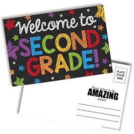 Welcome To 2nd Grade Colorful Chalkboard Themed Blank Postcards For Teachers To Send To Students, 4"x6" Fill In Notecards by AmandaCreation (30)