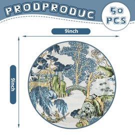 AnyDesign 50 Pcs Vintage Chinoiserie Paper Plates Retro Farmhouse Oriental Disposable Plates 9 Inch Party Tableware for Birthday Holiday Table Decor Supplies