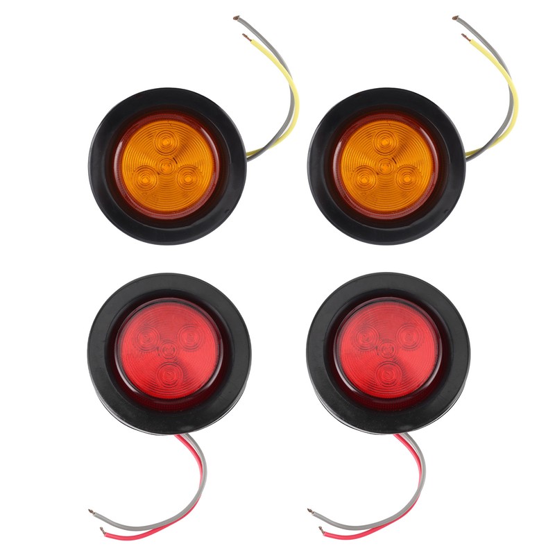 4pcs 2in Round LED Indicator Light Side Marker Lamp Red
