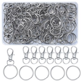 130 Pcs Swivel Lobster Clasps & Key Rings Hoops(65 Keychain + 65 Key Split Ring Clips), Metal Keyring Rings Key Chain Hooks for Crafts Jewellery Making Accessory