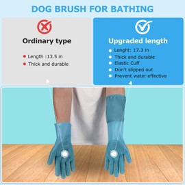 Senquoyn Dog Washing Gloves | Pet Grooming Gloves | Extra Long Arms (17.3") for Cats & Dogs | Massage & Hair Removal Pet Glove (Hazy Blue)