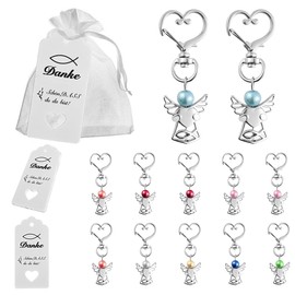 Pack of 12 Angel Keyrings, Guardian Angel Keyrings, Gift with Organza Bag, Kraft Paper Pendant for Wedding, Christening, Christmas, Birthday, Farewell