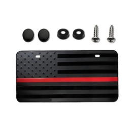 Piburth American Flag License Plate, Aluminum 3D Metal Embossed License Plate with USA Flag, Patriotic Embossed License Plate Bracket Frame Holder, 6 x 12 Inch (Black+Red)