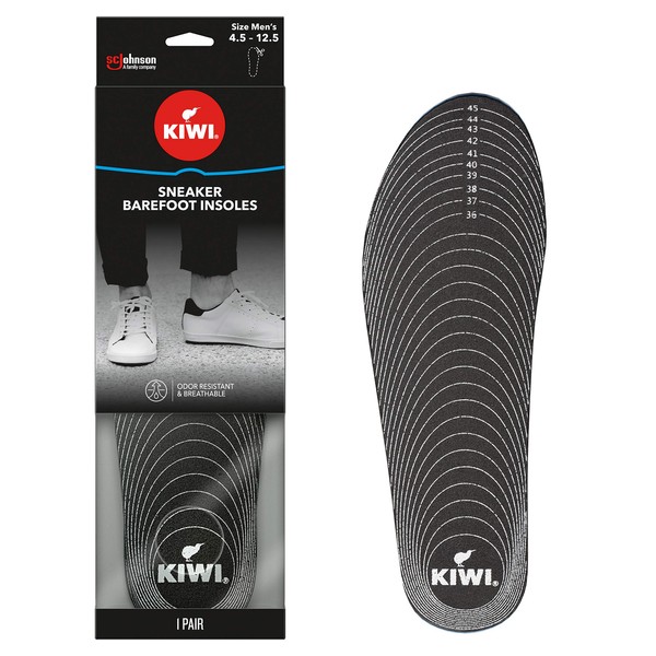 KIWI Barefoot Shoe Insoles and Inserts, All Day Support, Odor Resistant, Moisture Absorbent, Men 4.5-12.5, Black (315284)