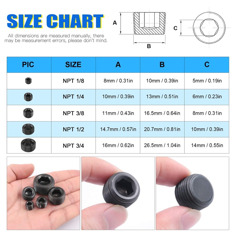 Glarks 20Pcs Carbon Steel 3/4'' NPT Male Pipe Plug Fitting