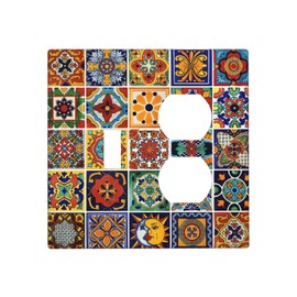 Yamxbfa Mexican Talavera Ceramic Tile Pattern Outlet Covers 2 Gang Combin 1 Toggle/1 Duplex Light Switch Covers Decorative Gfci Wall Plate Electrical Plug Switchplate Faceplate Kitchen Bathroom Decor