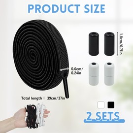 2 Paar Elastische Schnürsenkel Ohne Binden, 6mm Breite No Tie Schuhbänder in Schwarz und Weiß, Schnellverschluss Schnürsenkel mit Gummikapseln, 100cm Länge für Erwachsene und Kinder