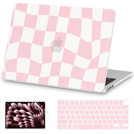 AKIT Compatible with MacBook Air 13 Inch Case 2025 2024 2022 M3/M2 A3113/A2681, Unique Pattern Hard Shell Laptop Case + Screen Protector + Keyboard Cover for Mac Book Air 13.6 Inch, Pink Checkerboard