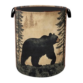 Forest Cabin Bear Laundry Basket - Heavy Duty 60L Dirty Clothes Organizer, Water Resistant Foldable Hamper for Men Women