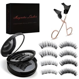 Magnetic Eyelashes, Reusable Magnetic Eyelashes with Applicator Natural Look, No Glue/Eyeliner Needed, 2 Styles False Eyelashes Kit Easy to Wear & Remove All-Day Comfort (2 Pairs)