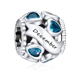 NINGAN Birthstone Charms for Bracelets-925 Sterling Silver Openwork Bead Charms, Love Heart Charms for Bracelets and Necklaces, Happy Birthday Gifts for Women Girls (December)