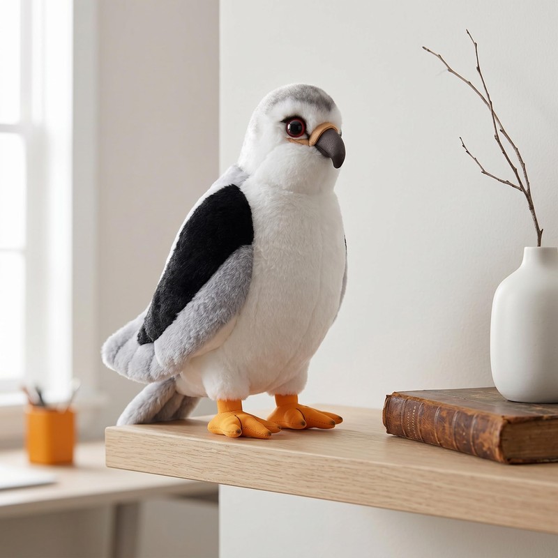 Frankiezhou Home Black-Winged Kite Plush Toy - Lifelike 10.7” Black-Winged