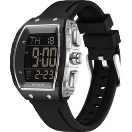 findtime Men's Digital Watch Fashion Sport Watches Unique Tonneau Military Tactical Waterproof Square Watches with Stopwatch Alarm Countdown Luminous Curved Big Face Wrist Watch
