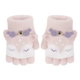 Toddler Kids Short Knitted Gloves Winter Thick Fleece Lining Mittens with Flip Top Winter Warm Thicken Full-Fingered Gloves Hands Warmer Mittens, Chritsmas Gift