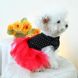 Anelekor Black Polka Dot Dog Dress with D-Ring, Puppy Wedding Attire for Small Dog Girl,Cat Birthday Outfit, Red Tutu Party Dress for Kitten Chihuahua Yorkie Pomeranian (Black, X-Small)