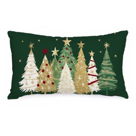 AACORS Christmas Pillow Cover 12X20 Inch Watercolor Christmas Tree Stars Decoration Holiday Farmhouse Winter Pillow Case for Sofa Couch Decor（Green） AA366-12