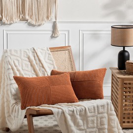 FDTERN Set of 2 Rust Red Corduroy Cushion Covers, 30 x 50 cm, Soft Modern Decorative Cushion Covers, Sofa Cushion, Decorative Cushion, Boho Autumn Decoration for Sofa, Bedroom, Living Room, Balcony