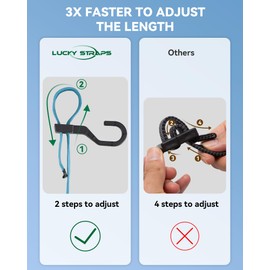 6 Pcs 60 Inch Flat Adjustable Bungee Cords with Hooks, 3X Faster to Adjust The Length, Lucky Straps Blue Heavy Duty Bungee Straps for Cargo, Bike, Cart, Tent, Truck, Camping, Outdoor, etc
