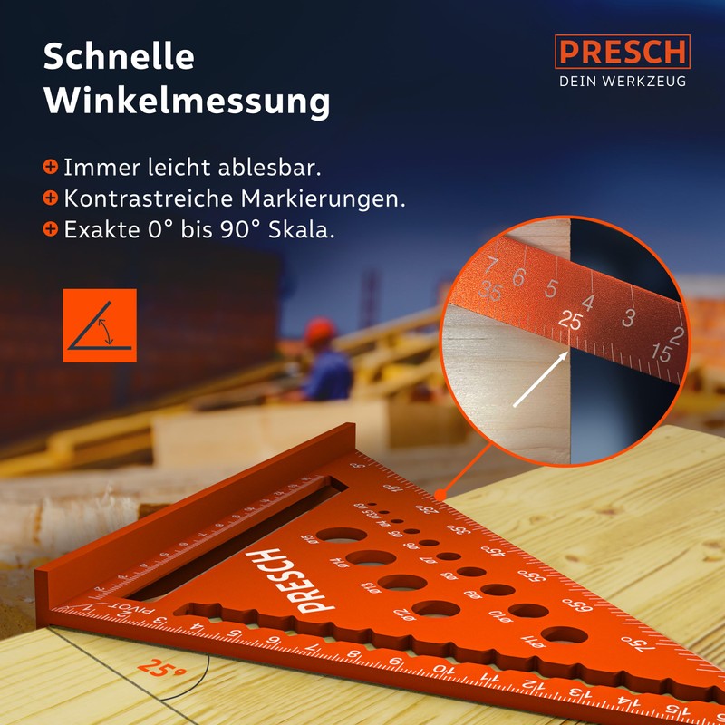 Presch Carpenter's Square 180 mm – Versatile Drill Gauge for