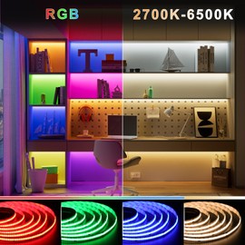 PAUTIX COB LED Strip RGB+WW/CW 5 m, 840LEDs/m RGB+CCT Adjustable Colour Temperature 2700 K - 6500 K, 24 V Colour Changing Tape Light for DIY Decoration (Power Supply and Controller Not Included)