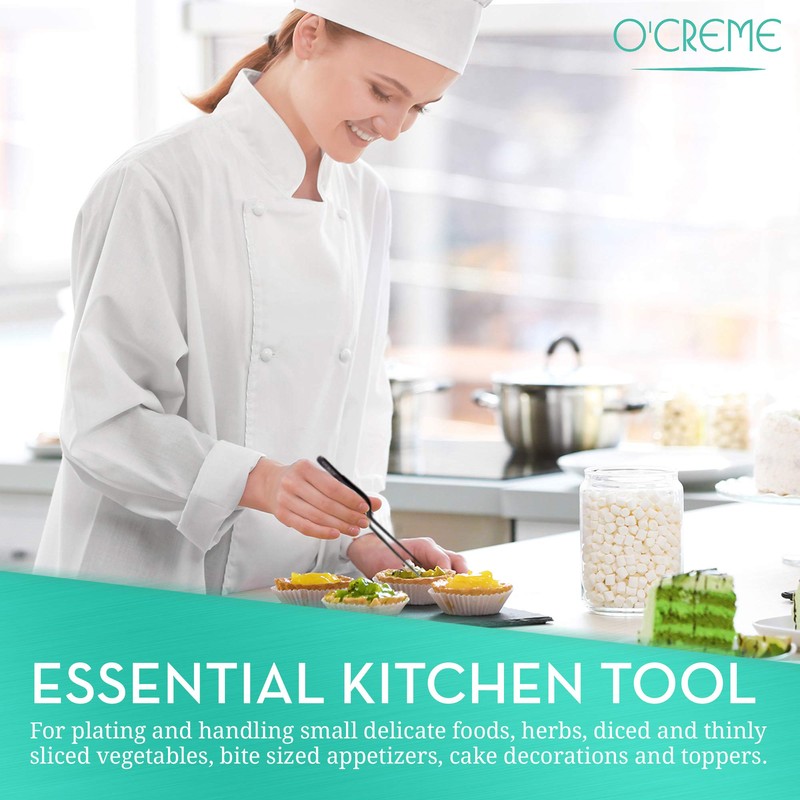 O'Creme Culinary Stainless Steel Tweezer Tongs Set of 2 -