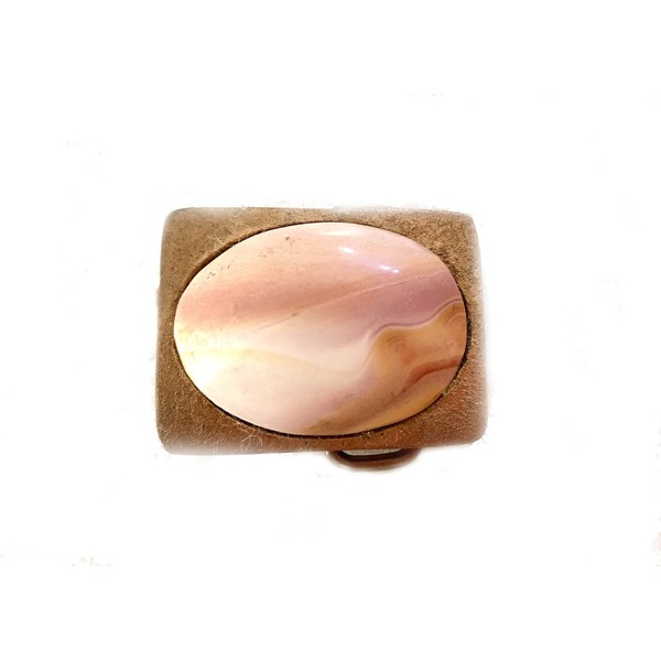 Unisex Brass Belt Buckle with Peach and Cream Oval Moon