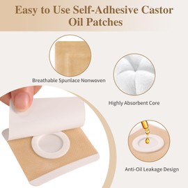 Castor Oil Pack Wrap - 38PCS Disposable Castor Oil Patches, Organic Cotton CastorOil Packs Self-Adhesive for Liver, Stomach, Belly Button, High Absorbent Cotton Flannel No Leak Design for Women & Men