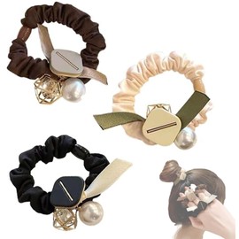 LeTradeJP Hair Elastic, Hair Scrunchie, Narrow, Fabric, Pearl Included, 3-Piece Set, Simple, Satin, Forest Girl, Elegant, Hair Accessory, High Elasticity, Stylish, Elegant, Hair Ornament, For Everyday