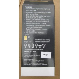 Eaton PT18H-W Hour Progran Timer 5-Button White 1, 2, 4, 8, 12 Hours New in Box