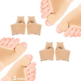 Feetly® Almohadilla de Gel Protector de Juanetes con Manga [2 Pares] – Separador de Dedos de Pie de Silicona – Calcetín de Compresión para Dedo Gordo del Pie - Tratamiento Hallux Valgus – Férula para Uso Diurno o Nocturno – Bunion Corrector (2 Pares - Be