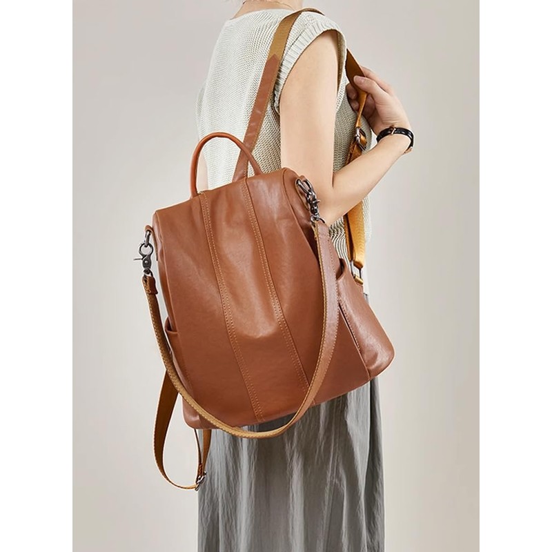 FuninCrea Women's Waterproof Daypack Women's Anti-Theft Backpack Handbags PU Leather