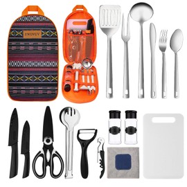 Camping Cooking Utensils Set- Camping Essentials Cookware Accessories Gear Must Haves Camper Tent Camp Kitchen Rv Gadgets Outdoor Stove Portable Picnic Gifts for Women BBQ Stuff (National Style)