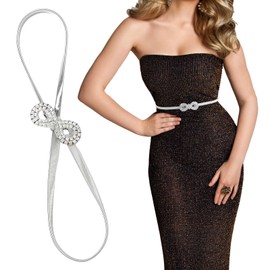 Amexo Women's Metal Thin Belt for Dress, 70-100 cm Silver Stretch Belt, Women's Elastic Thin Waist Belt, Stretch Cinch Waist Belt, Women's Rhinestone Waist Belt, Decorative Women's Belt, silver