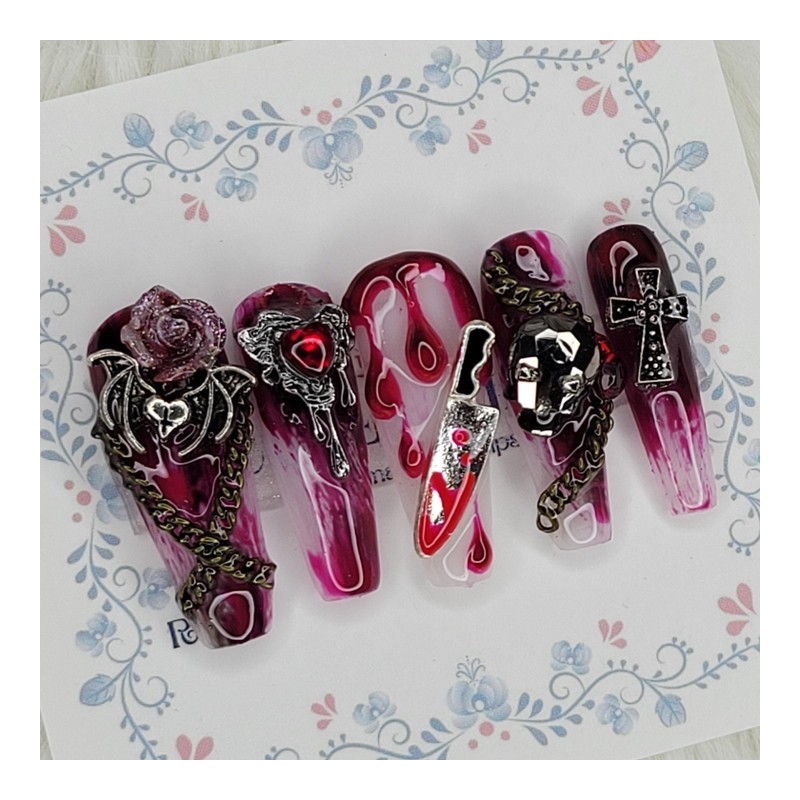 Halloween Horror Homemade Nail Tips - Water Drops / 할로윈